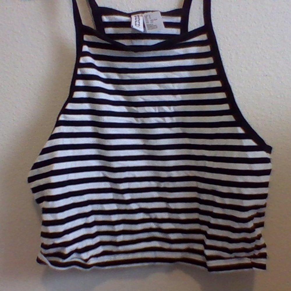 Black & White Striped Halter Top